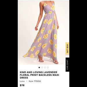 Lulu’s Lavender floral print backless maxi dress